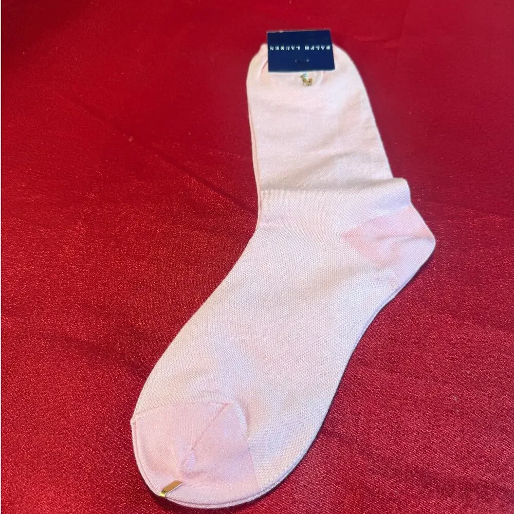 New Polo Ralph Lauren Socks Womens Light Pink Ankle Standard Knit Korea Vtg